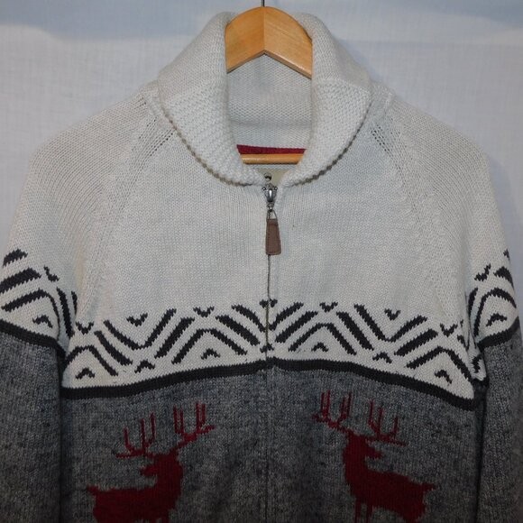 Wind River Womens L Gray Cream Red Deer Reindeer Full Zip Knit Cardigan Sweater - Picture 2 of 10